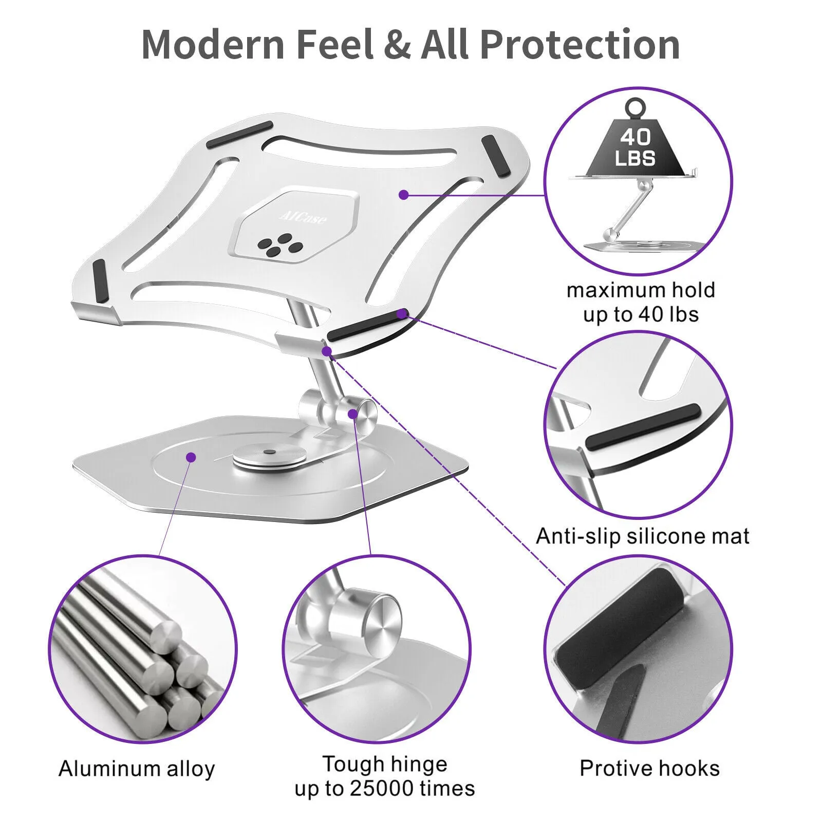 Laptop Stand Adjustable Swivel Notebook Computer Aluminum Holder Ergonomic Riser