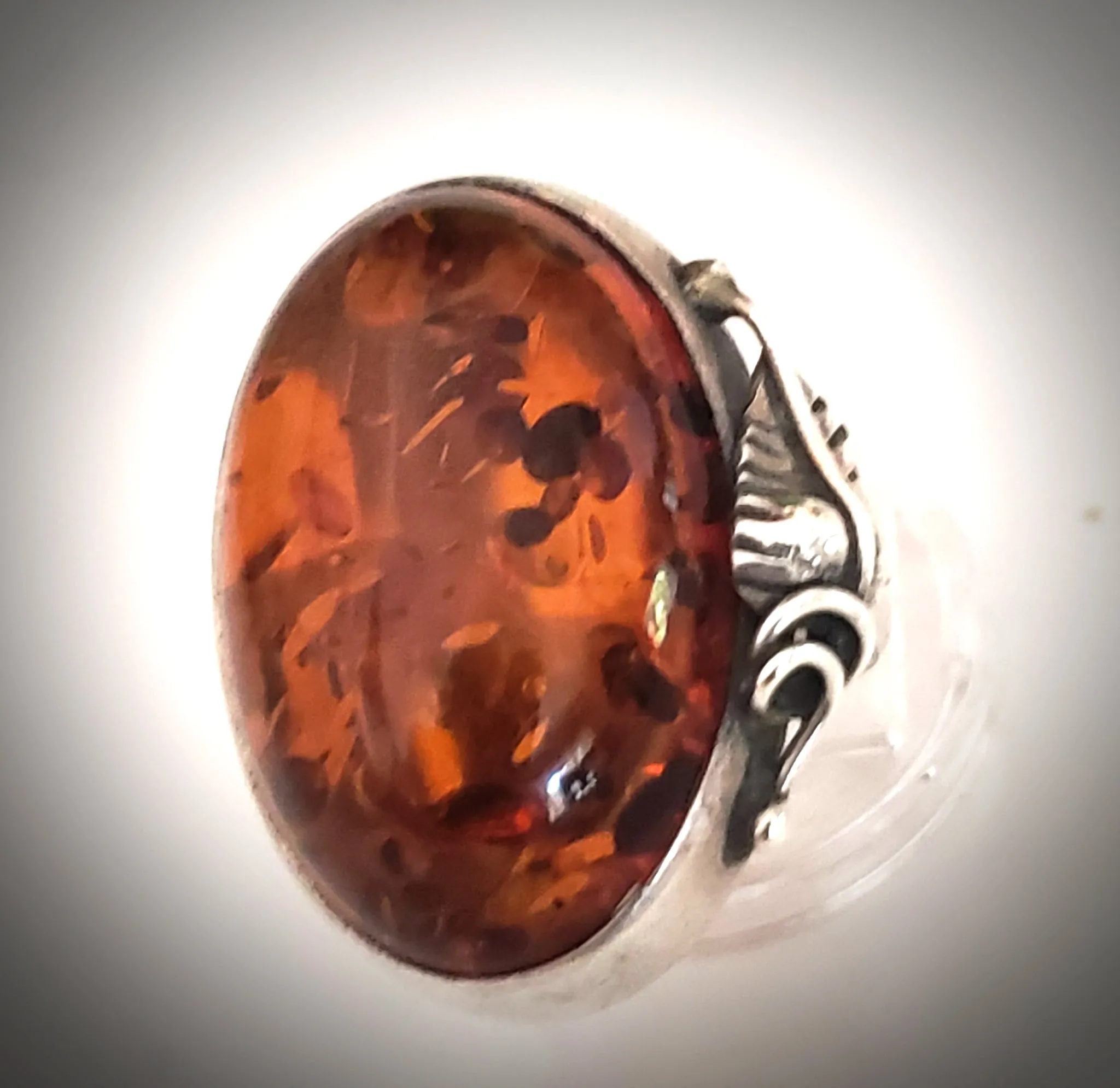 Large Oval Amber Classic Ring in Silver Frame