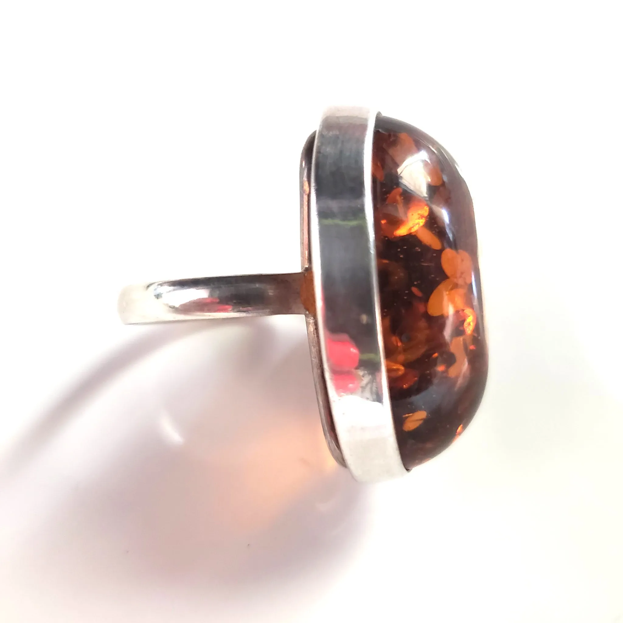 Large Oval Amber Classic Ring in Silver Frame