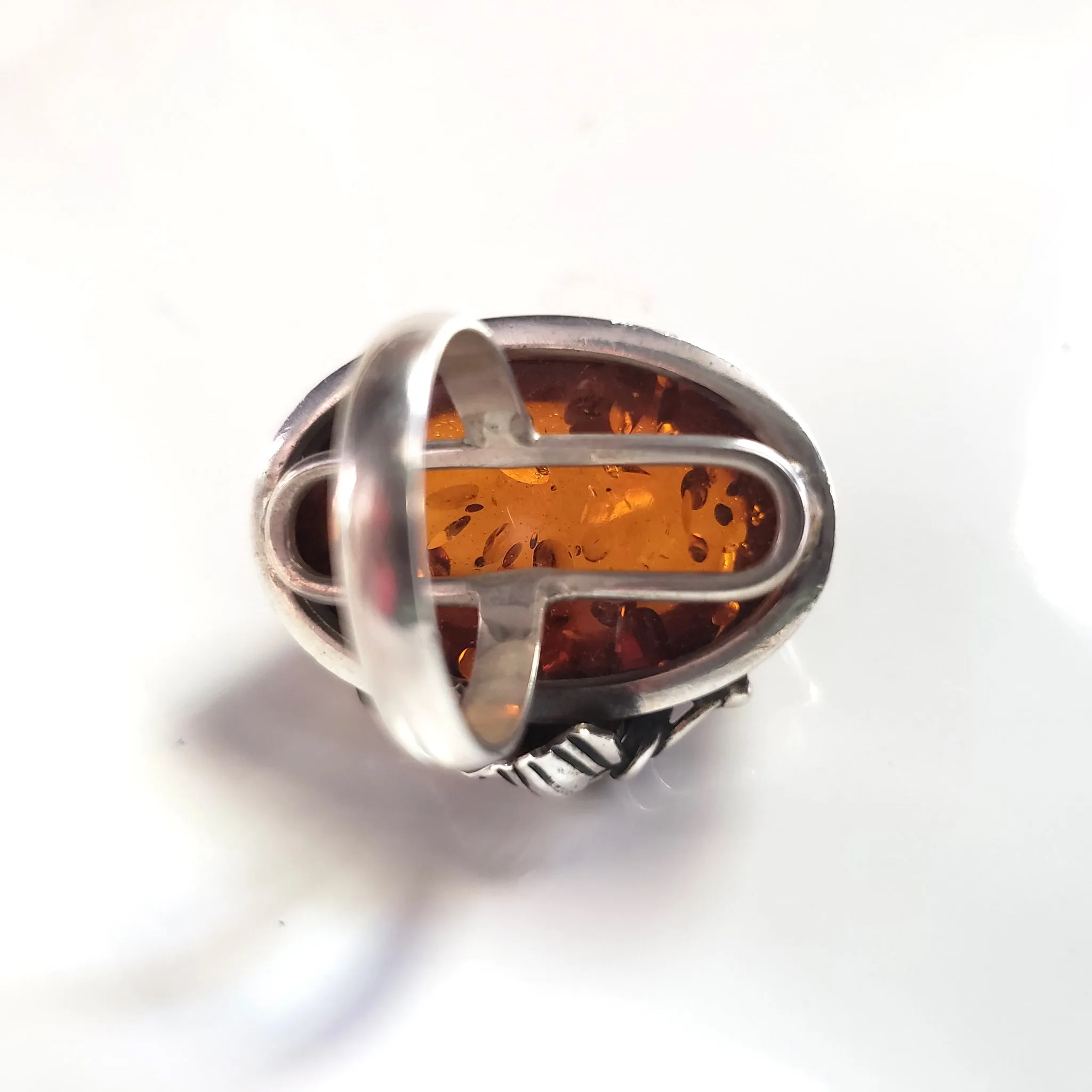 Large Oval Amber Classic Ring in Silver Frame