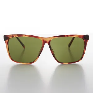 Large Square Vintage Sunglass with Olive Green Lens - Denmark