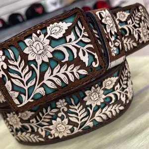 Laser Cut Belt- Flowers/Turquoise