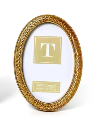 LAUREL WREATH GOLD OVAL PHOTO FRAME- 5" W x 1/2" D x 6 3/4" H