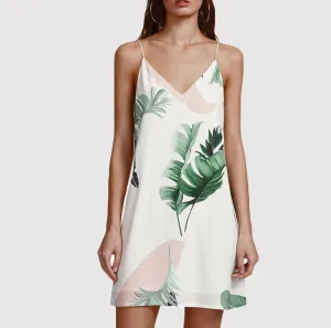 Leaf Print V-neck Sling Dress