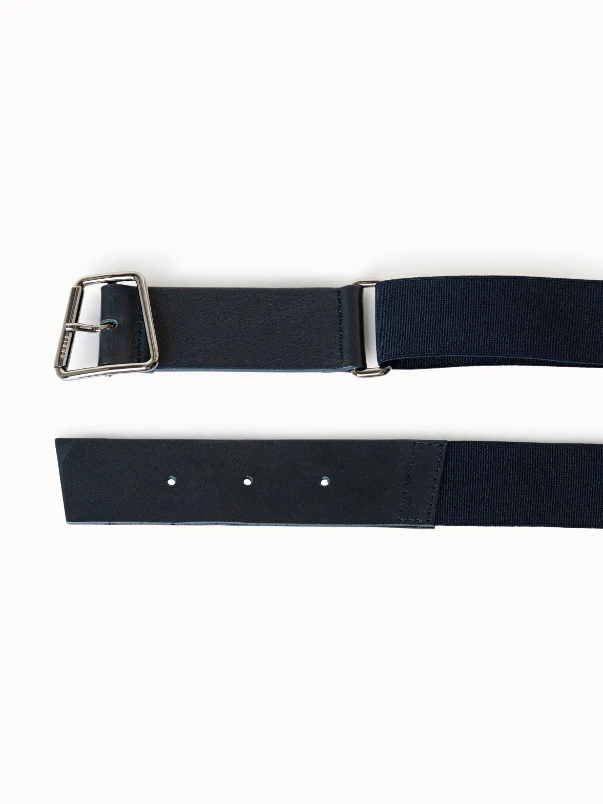 Leather and Elastic Belt with Trapezoid Buckle