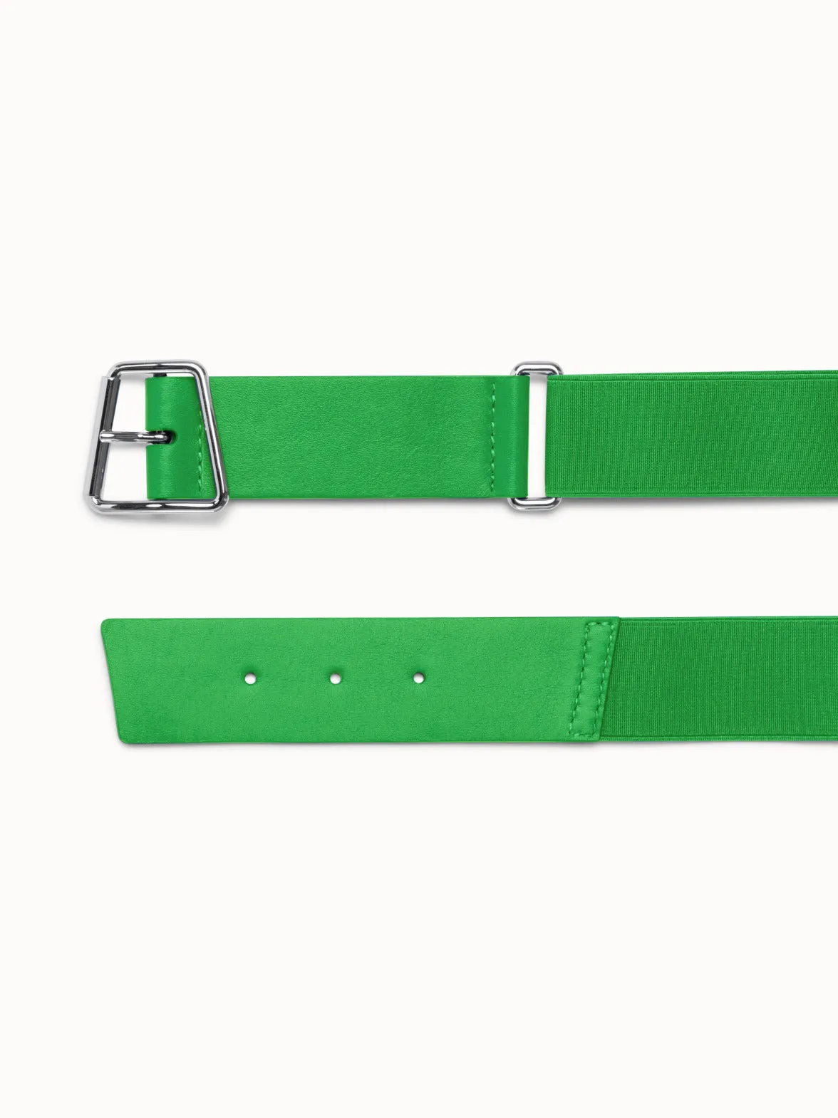 Leather and Elastic Belt with Trapezoid Buckle