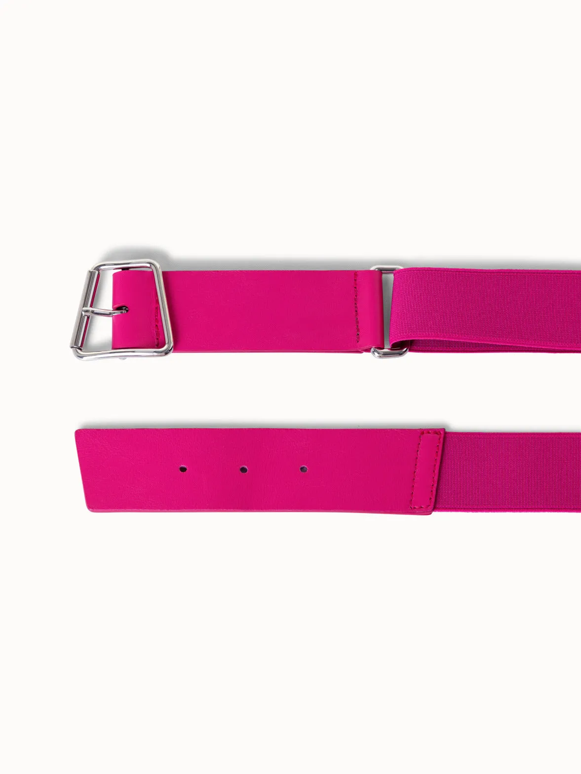 Leather and Elastic Belt with Trapezoid Buckle