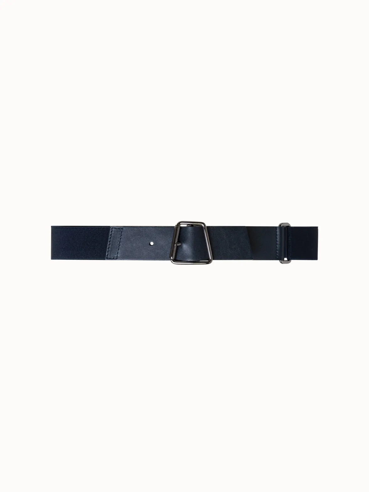Leather and Elastic Belt with Trapezoid Buckle