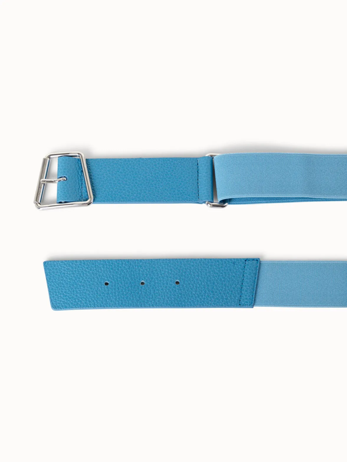 Leather and Elastic Belt with Trapezoid Buckle