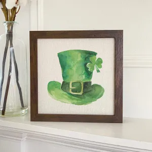 Leprechaun Hat with Shamrock - St. Patrick's Day Framed Sign