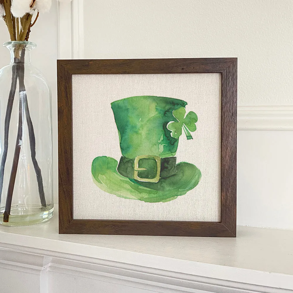 Leprechaun Hat with Shamrock - St. Patrick's Day Framed Sign
