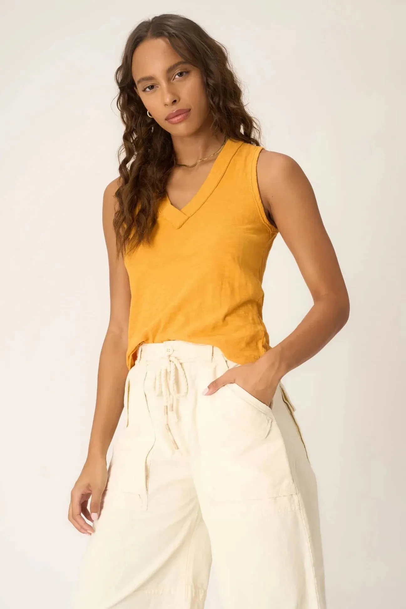 Let Me Know Slub VNeck Tank by Project Social T | Amber Glow