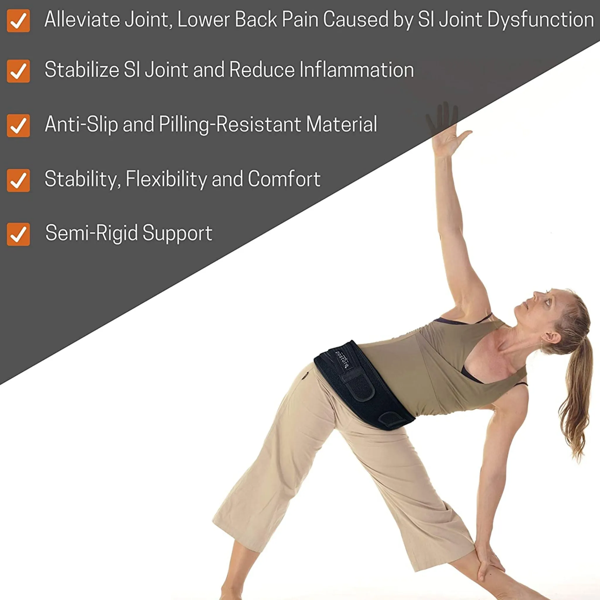 Like New/Unboxed- Vriksasana Posture Sacroiliac Hip Belt That Alleviate Sciatic, Pelvic, Lower Back and Leg Pain, Stabilize SI Joint - (Black)