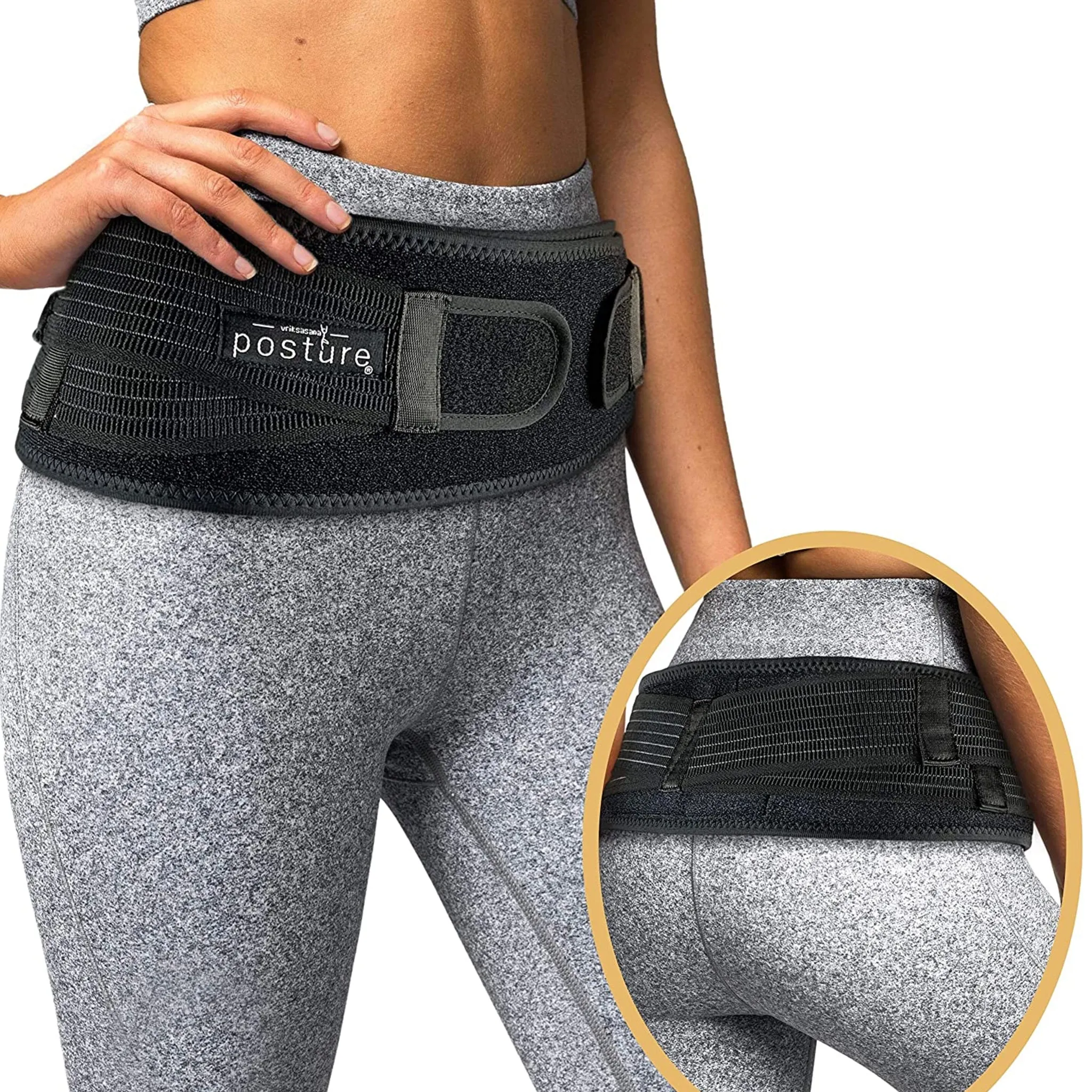Like New/Unboxed- Vriksasana Posture Sacroiliac Hip Belt That Alleviate Sciatic, Pelvic, Lower Back and Leg Pain, Stabilize SI Joint - (Black)