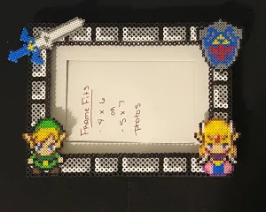 Link and Zelda Inspired Perler Artkal Glass Picture Frame - Fits 4x6 or 5x7 Photos- Choose Horizontal or Vertical, Unique geeky family frame