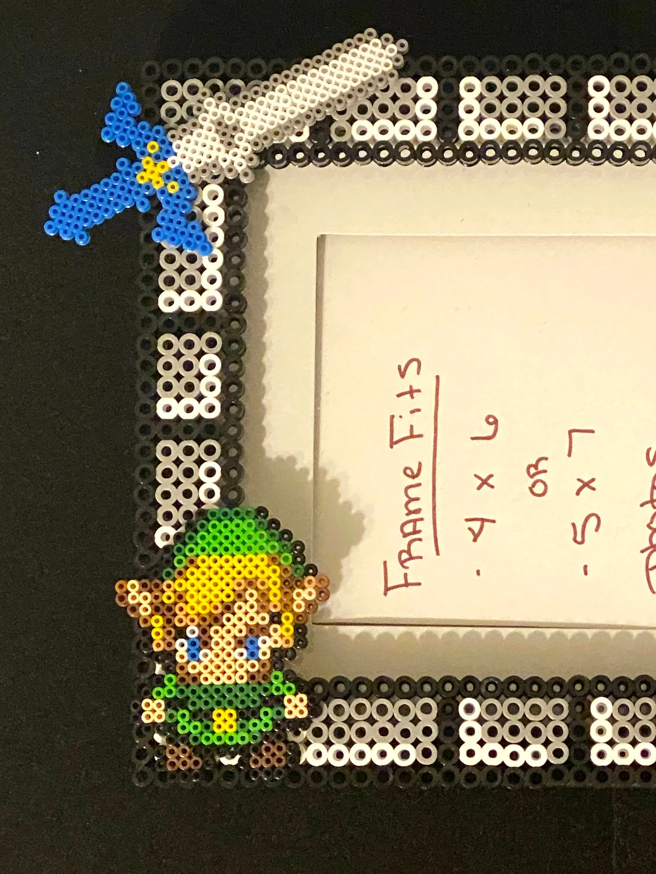 Link and Zelda Inspired Perler Artkal Glass Picture Frame - Fits 4x6 or 5x7 Photos- Choose Horizontal or Vertical, Unique geeky family frame