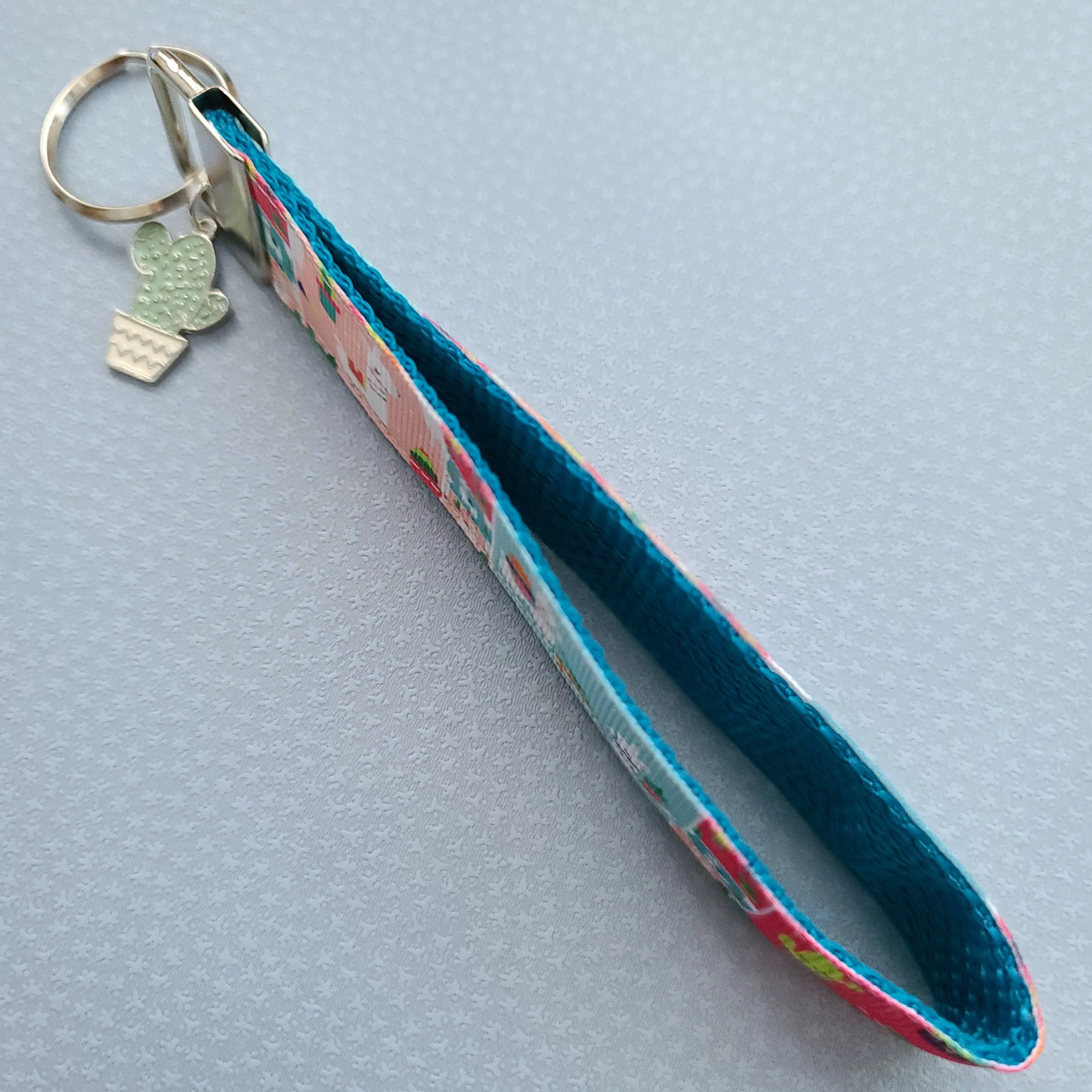 Llamas and Happy Cactus on Silver Key Chain Fob with Cactus or Pineapple Charm