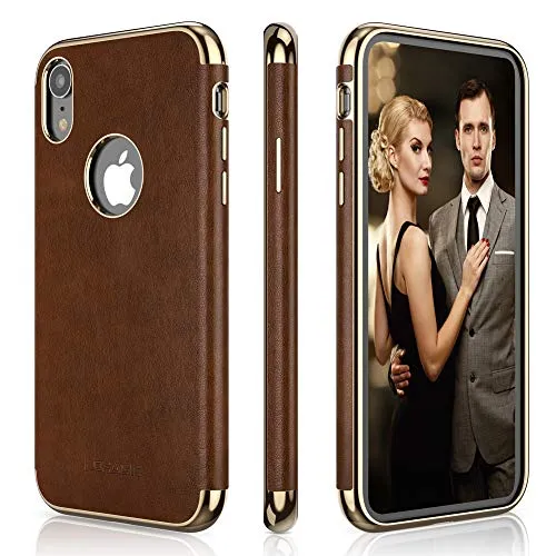 LOHASIC iPhone XR Case, Slim Fit Luxury Leather Cover Flexible Soft Grip Non-Slip Bumper Shockproof Scratch Resistant Full Body Protective Phone Cases for Apple iPhone XR (2018) 6.1"- Brown