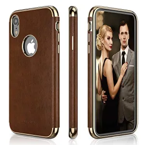 LOHASIC iPhone XR Case, Slim Fit Luxury Leather Cover Flexible Soft Grip Non-Slip Bumper Shockproof Scratch Resistant Full Body Protective Phone Cases for Apple iPhone XR (2018) 6.1"- Brown