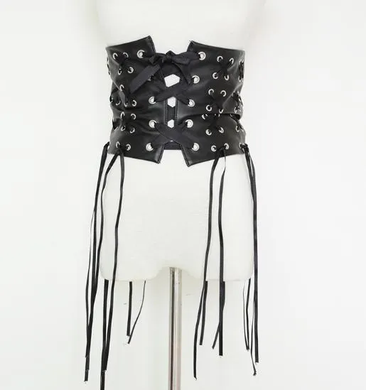 Long Fringe Belt Black Leather Designer Belts for Women