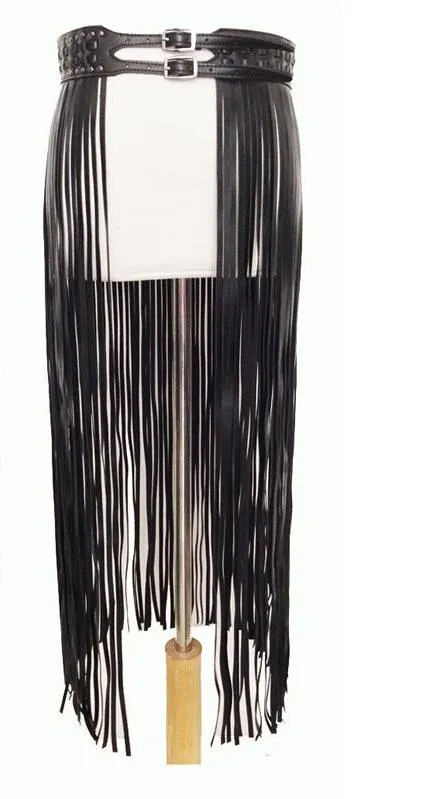 Long Fringe Belt Black Leather Designer Belts for Women