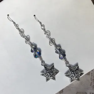 Long Star of David earrings with vintage glass beads