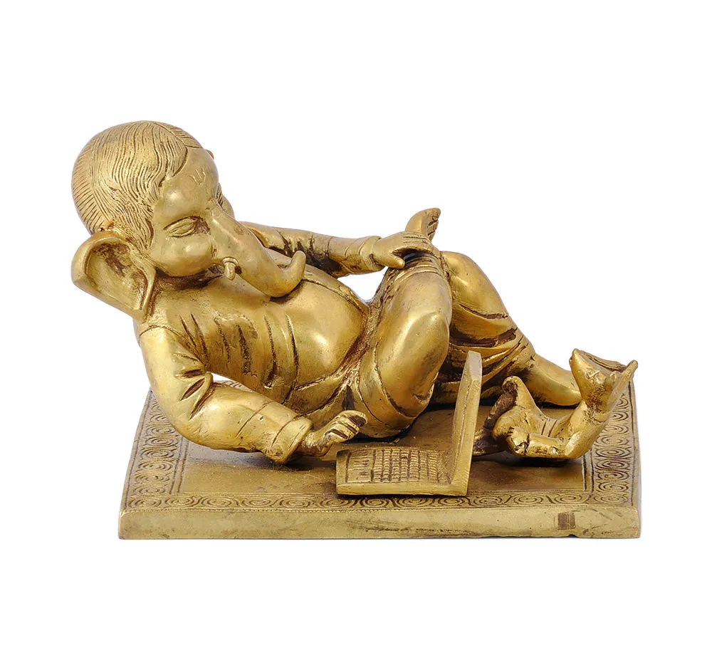 Lord Ganesha Operating Laptop - Brass Statue 7"