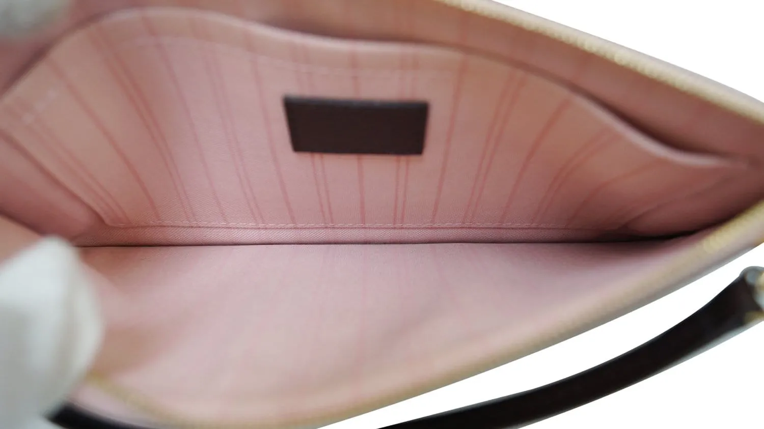 LOUIS VUITTON Damier Ebene Pochette Wristlet Pouch Neverfull Rose Ballerine
