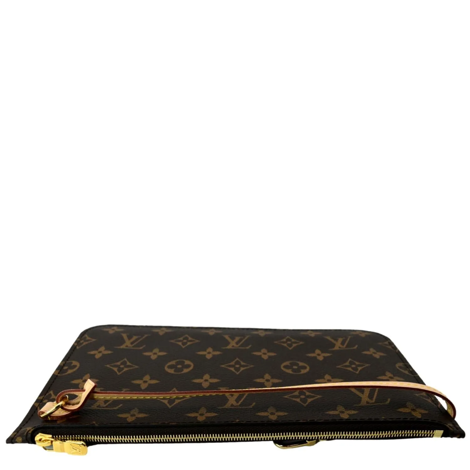 LOUIS VUITTON Neverfull Monogram Canvas Pochette Wristlet Pouch Brown