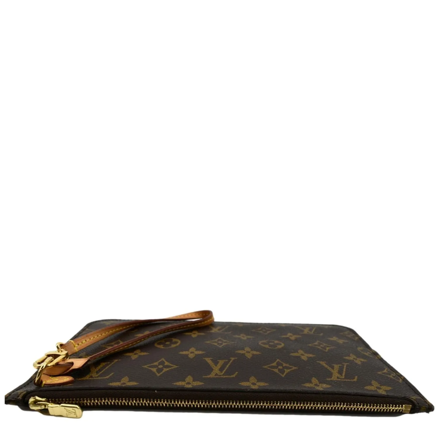 LOUIS VUITTON Neverfull Monogram Canvas Pochette Wristlet Pouch Brown