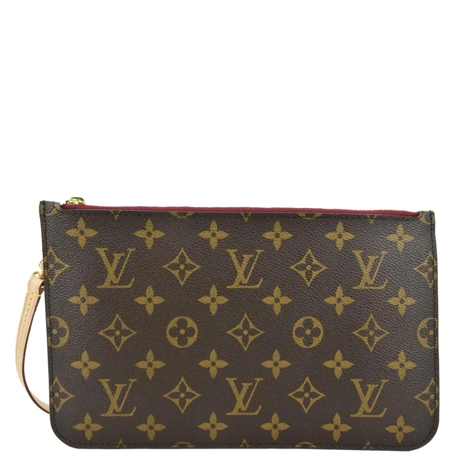 LOUIS VUITTON Neverfull Monogram Canvas Pochette Wristlet Pouch Cerise