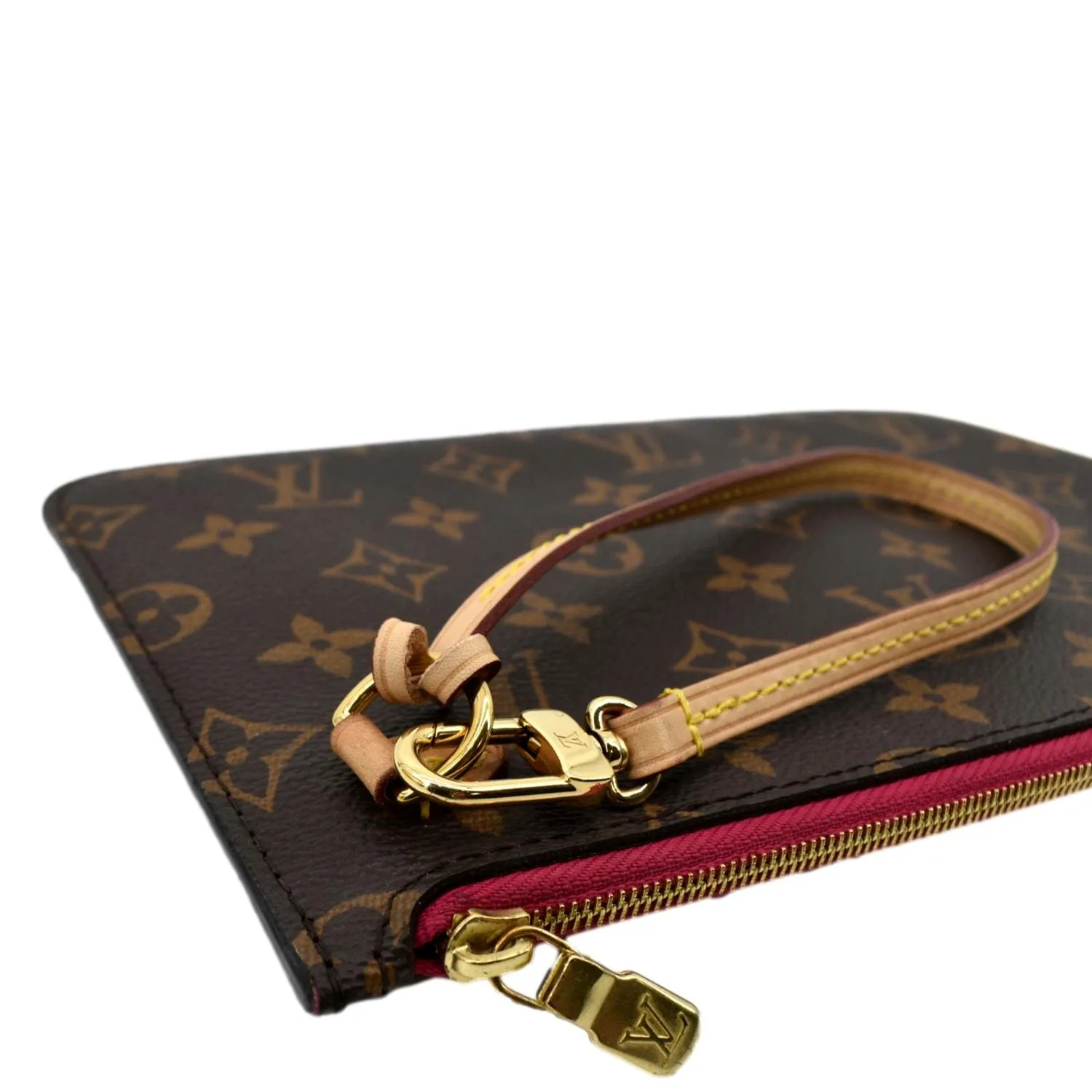LOUIS VUITTON Neverfull Monogram Canvas Pochette Wristlet Pouch Cerise
