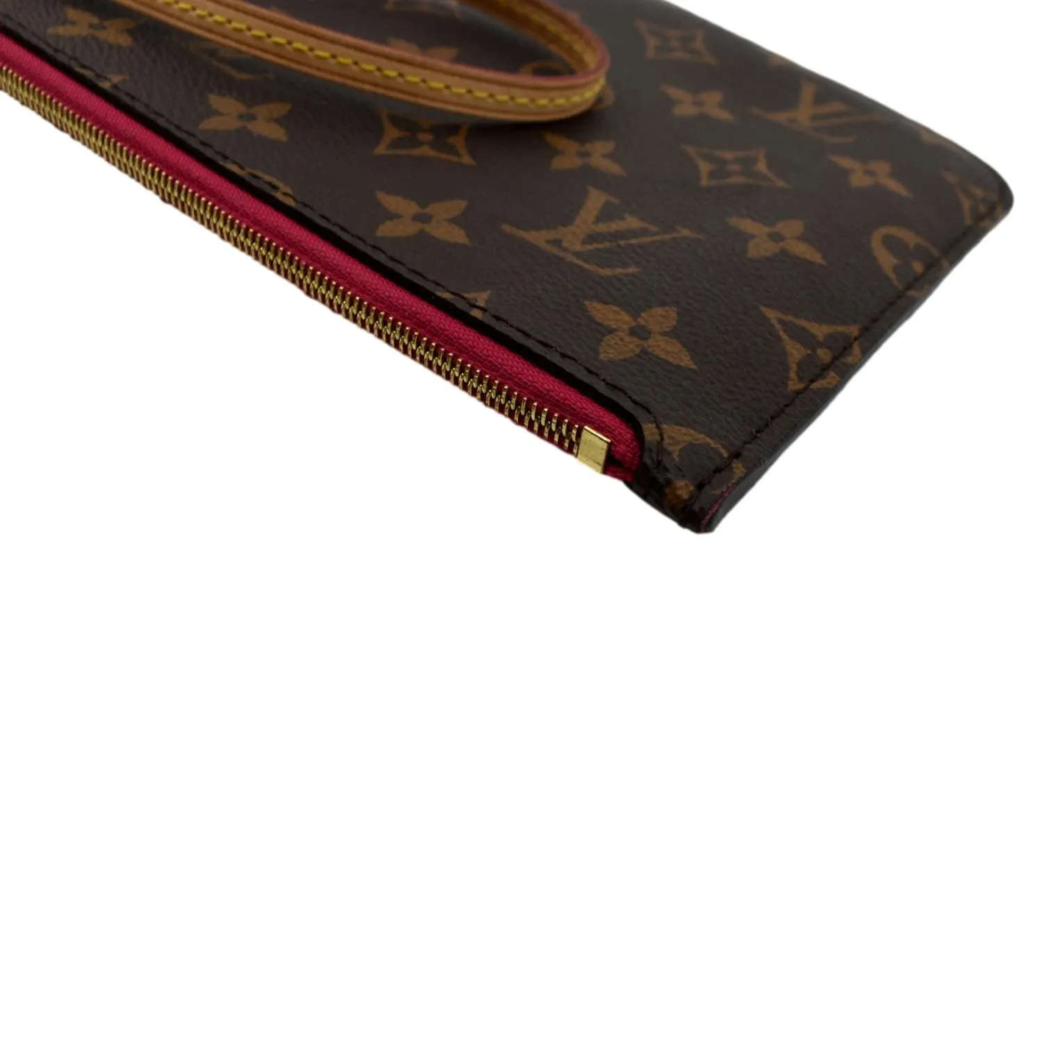 LOUIS VUITTON Neverfull Monogram Canvas Pochette Wristlet Pouch Cerise