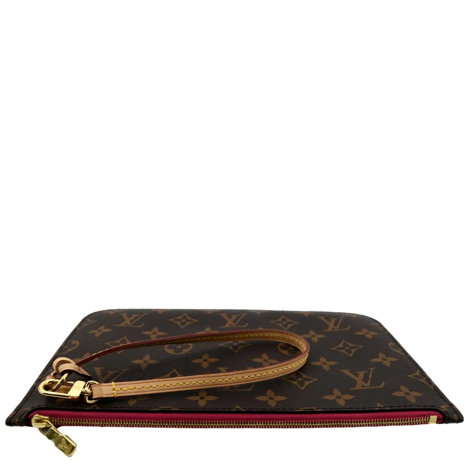 LOUIS VUITTON Neverfull Monogram Canvas Pochette Wristlet Pouch Cerise
