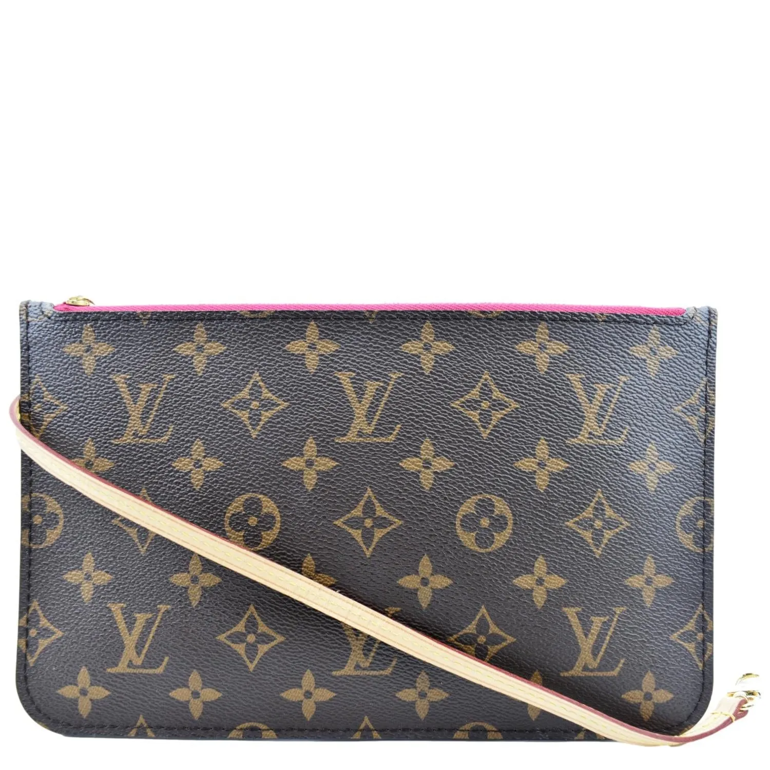 LOUIS VUITTON Neverfull Monogram Canvas Pochette Wristlet Pouch Cerise
