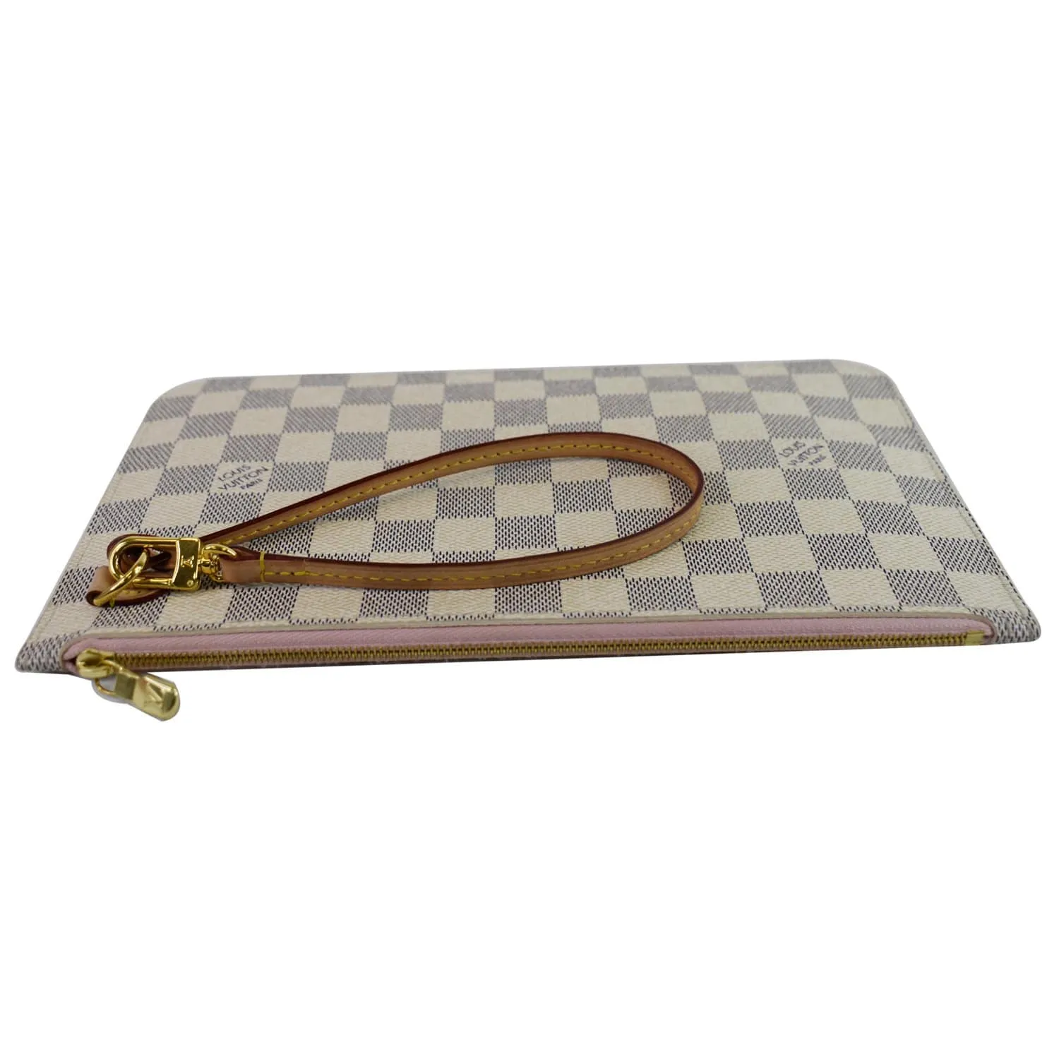 LOUIS VUITTON Pochette Wristlet Damier Azur Pouch Neverfull MM Rose Ballerine