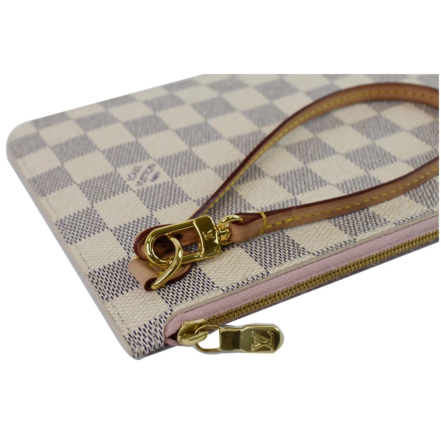 LOUIS VUITTON Pochette Wristlet Damier Azur Pouch Neverfull MM Rose Ballerine