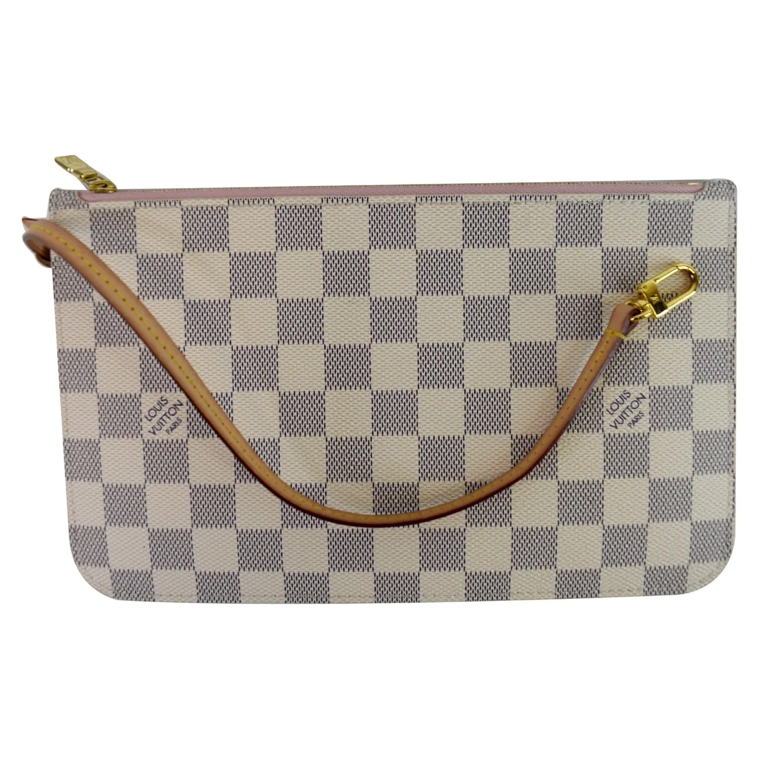 LOUIS VUITTON Pochette Wristlet Damier Azur Pouch Neverfull MM Rose Ballerine