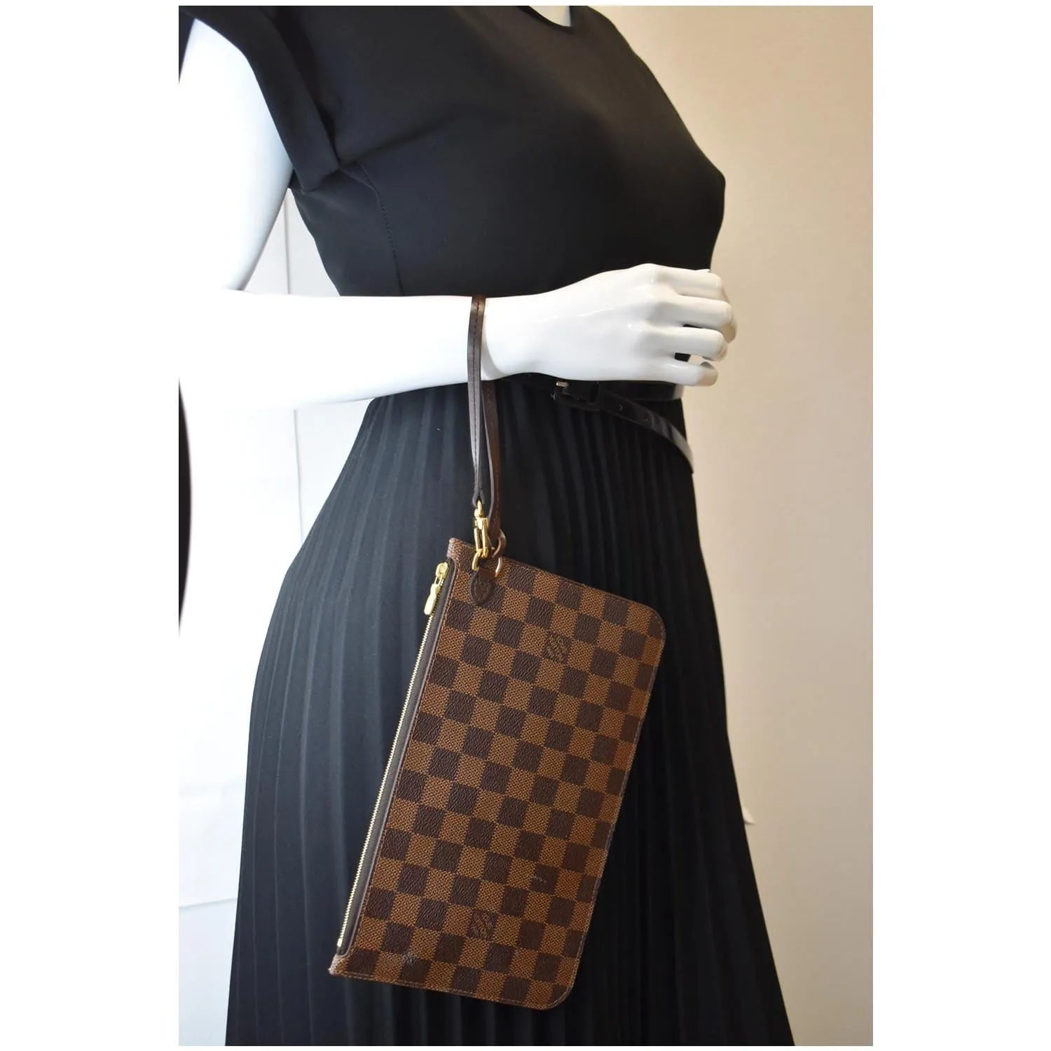 LOUIS VUITTON Pochette Wristlet Pouch Damier Ebene Neverfull GM Brown