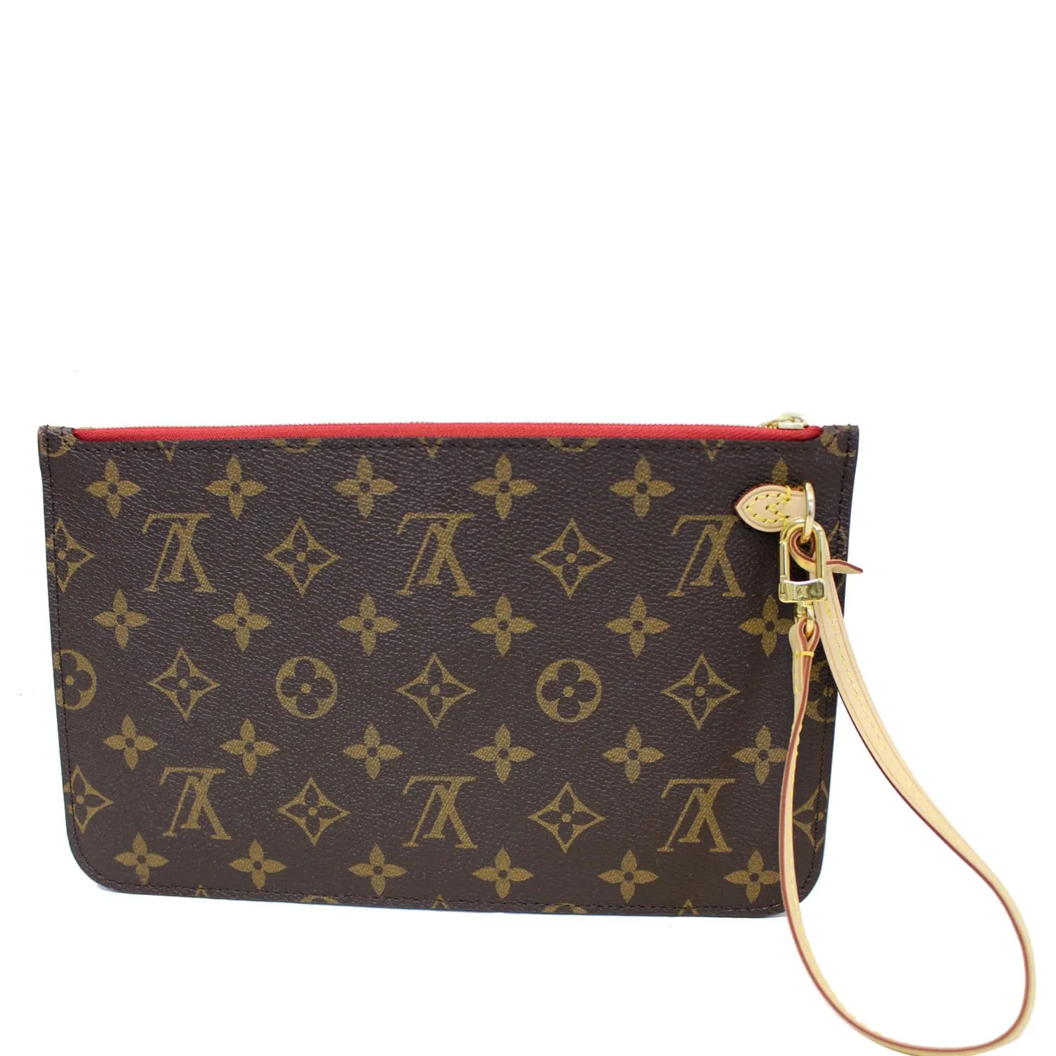 LOUIS VUITTON Pochette Wristlet Pouch Monogram Canvas Neverfull MM Brown/Red
