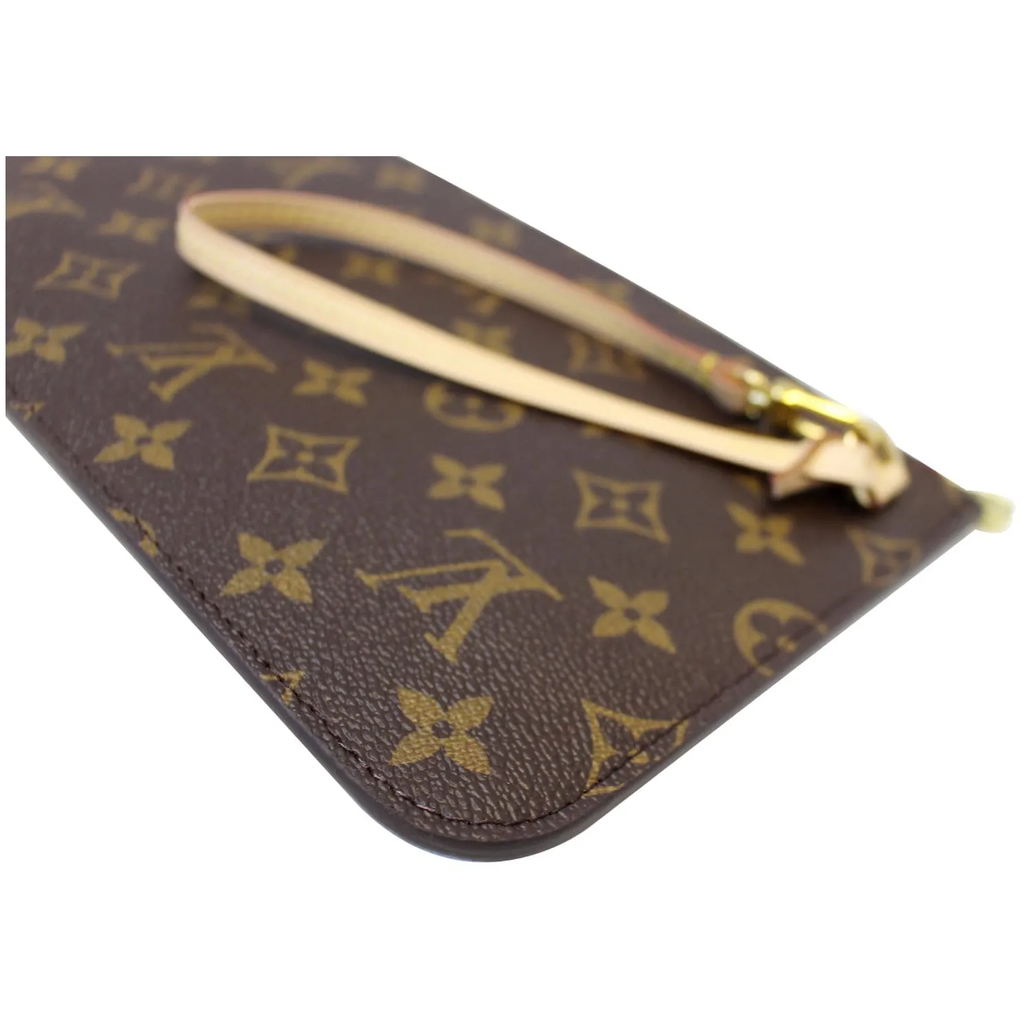 LOUIS VUITTON Pochette Wristlet Pouch Monogram Canvas Neverfull MM Brown/Red