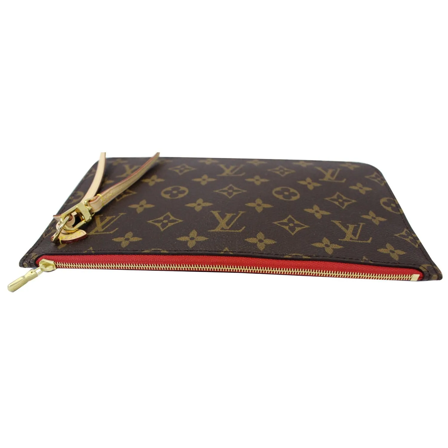 LOUIS VUITTON Pochette Wristlet Pouch Monogram Canvas Neverfull MM Brown/Red