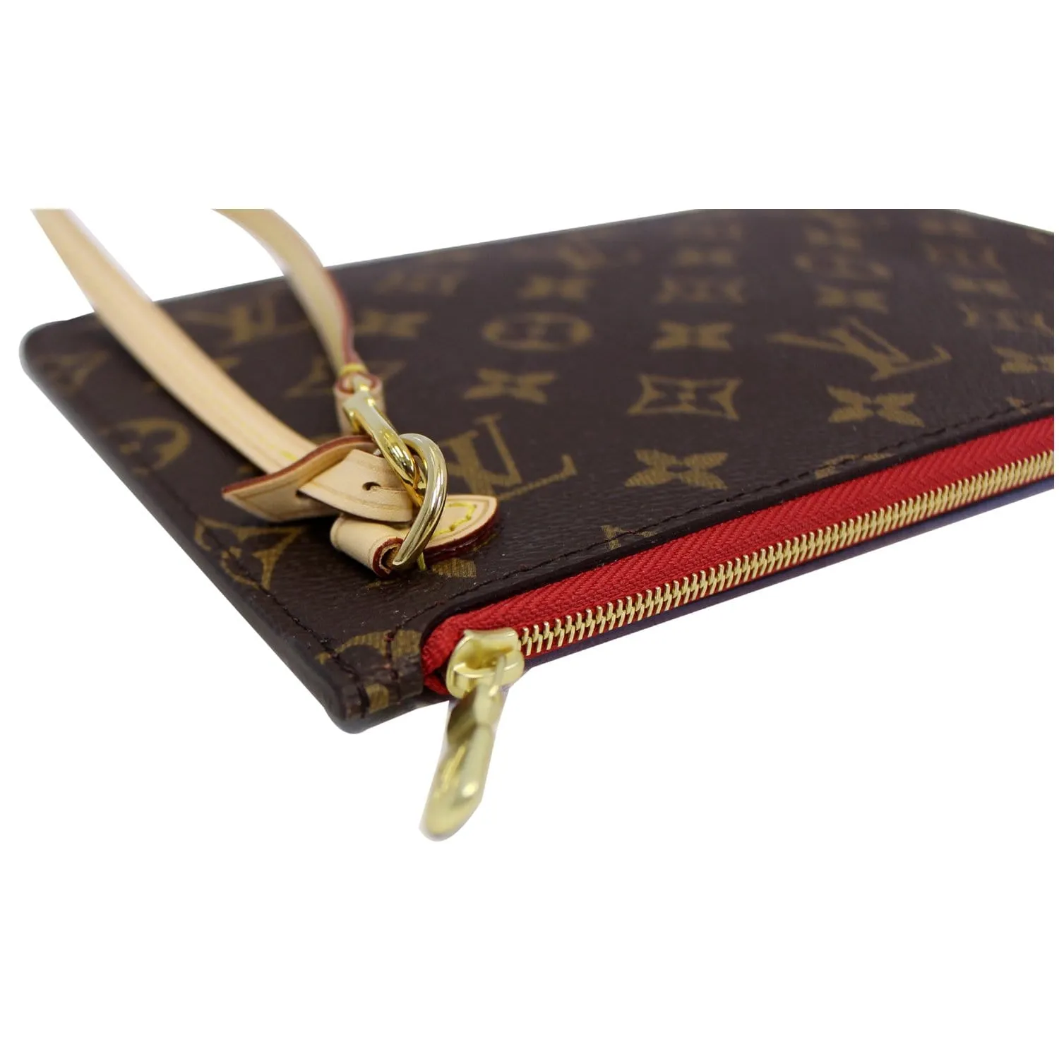 LOUIS VUITTON Pochette Wristlet Pouch Monogram Canvas Neverfull MM Brown/Red