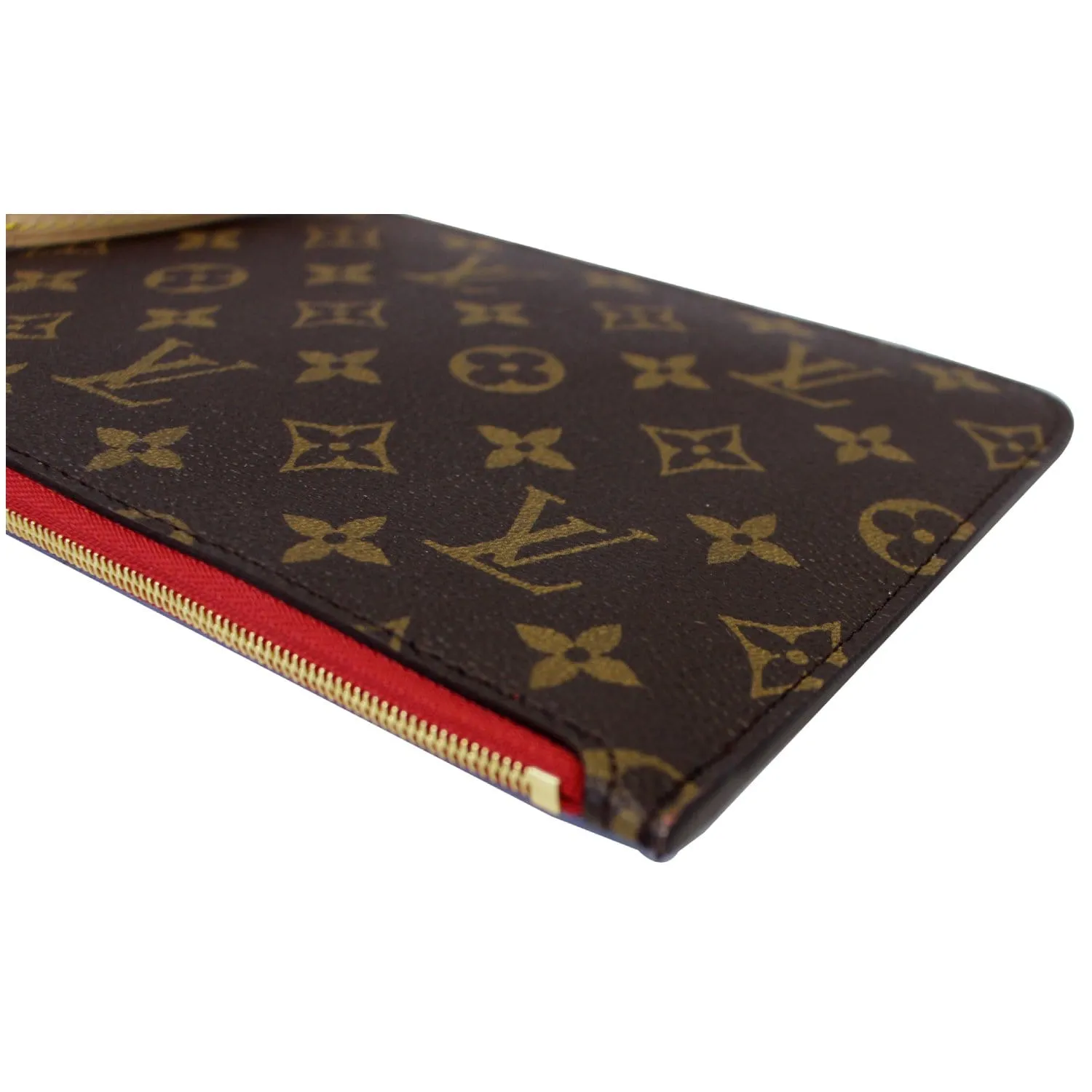 LOUIS VUITTON Pochette Wristlet Pouch Monogram Canvas Neverfull MM Brown/Red