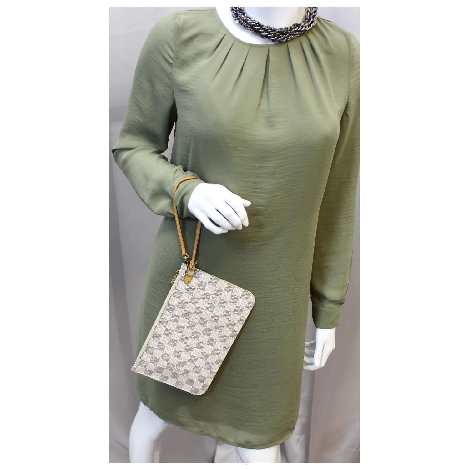 LOUIS VUITTON Pochette Wristlet Pouch Neverfull MM Damier Azur