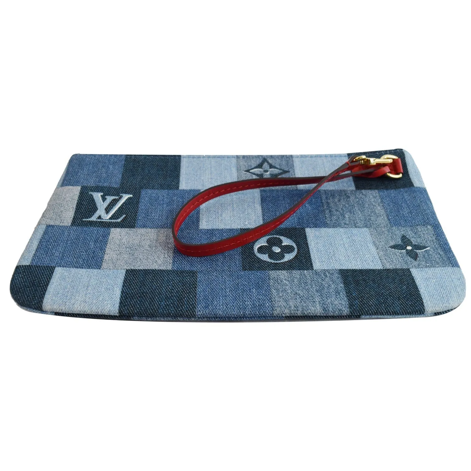 LOUIS VUITTON Pochette Wristlet Pouch Patchwork Denim Neverfull MM Blue