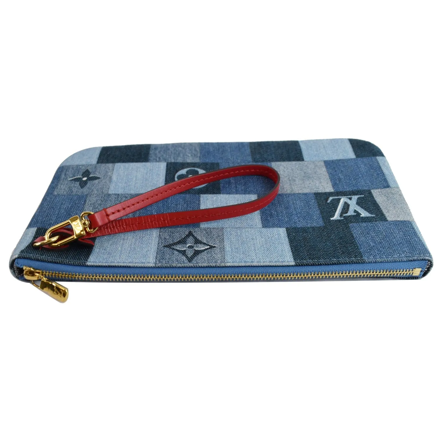 LOUIS VUITTON Pochette Wristlet Pouch Patchwork Denim Neverfull MM Blue