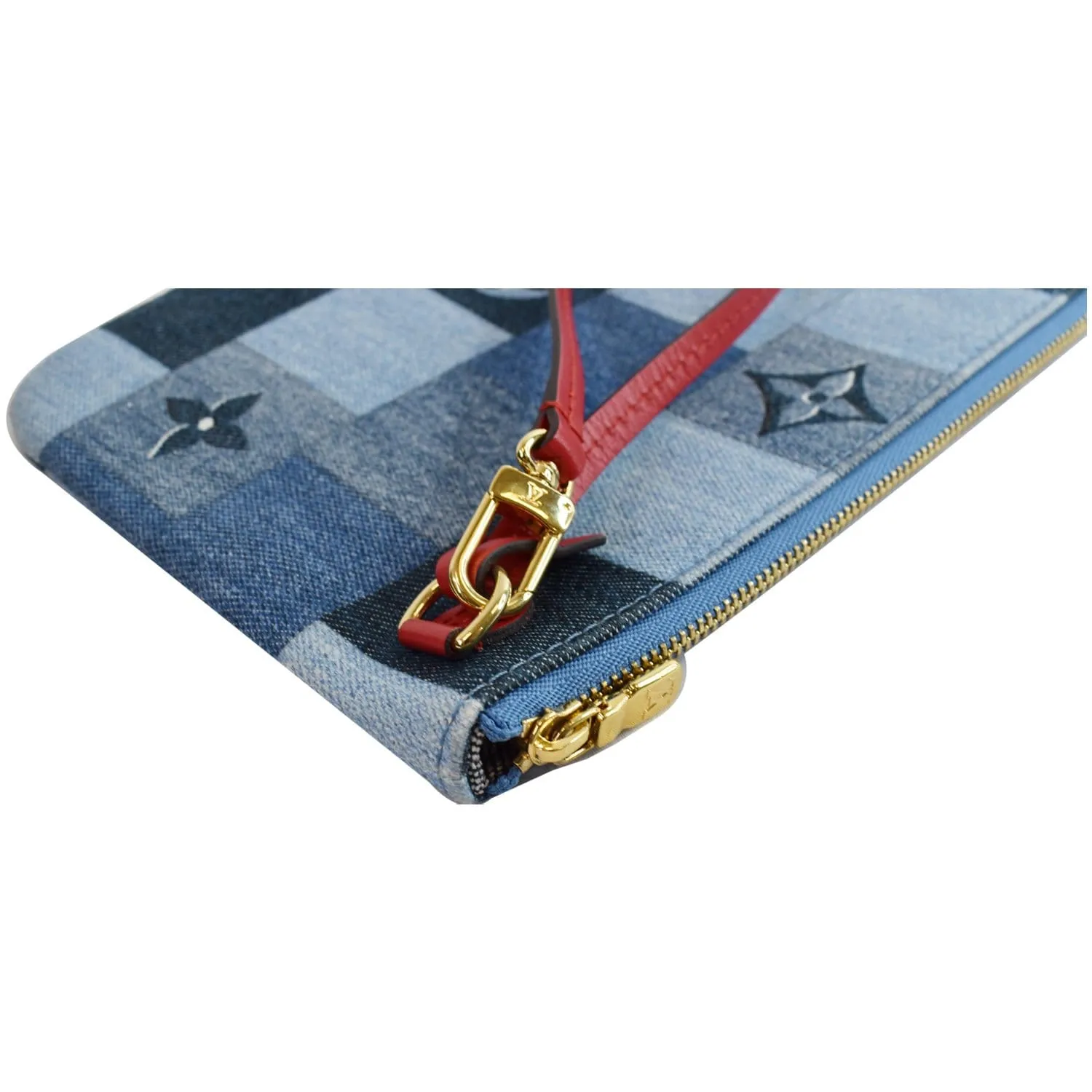 LOUIS VUITTON Pochette Wristlet Pouch Patchwork Denim Neverfull MM Blue