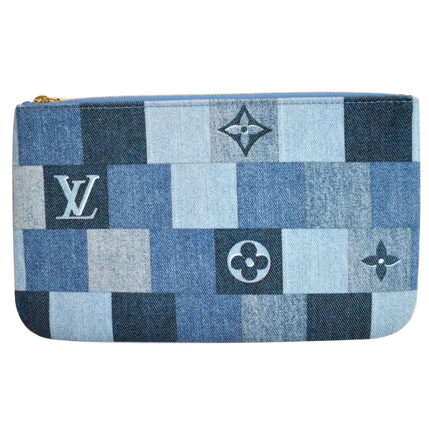 LOUIS VUITTON Pochette Wristlet Pouch Patchwork Denim Neverfull MM Blue