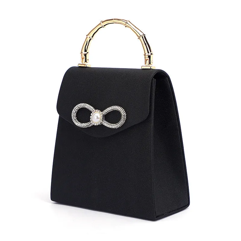 Luxury Satin Rhinestone Crossbow Handbag For Women, Crossbody Purse For Ladies Bow Knot Evening Party Shoulder Bag Sparkly Bag, Purse Fashion Top Wedding Handbag Shoulder and Cross body Bag
